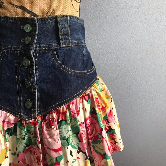 Dresses & Skirts - Boho Chic Floral Ruffle Jean Skirt Size 30